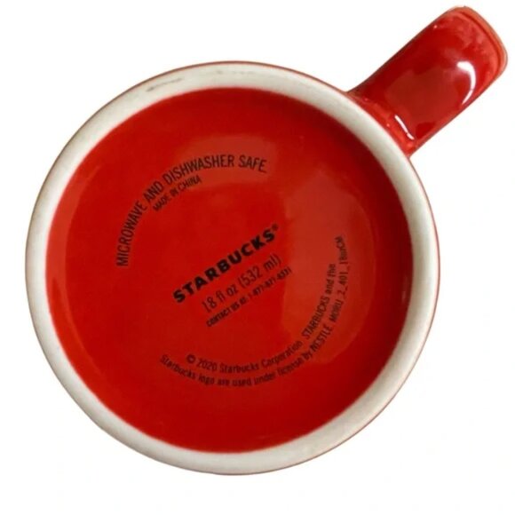 STARBUCKS 2020 ceramic holiday SOUPER mug red gold trim soup cocoa coffee 18 oz - Picture 8 of 12